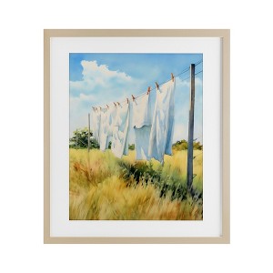 Stupell Industries Clothing Line in Windy Meadow Framed Print Under Glass Art, Brown, 13" x 16" - 1 of 4