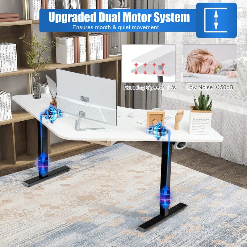 Costway Dual-motor L Shaped Standing Desk Ergonomic Sit Stand Computer Workstation Touch Control Panel Electric Height-adjustable Desk Home Office, 5 of 10