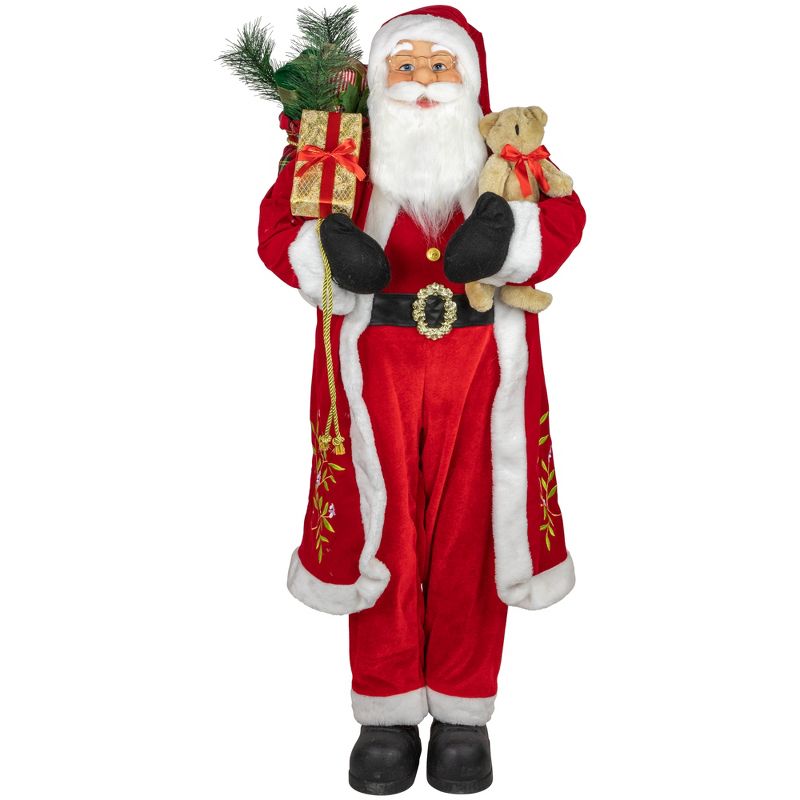 Northlight 48" Santa Claus with Teddy Bear and Gift Sack Standing Christmas Figure, 1 of 6