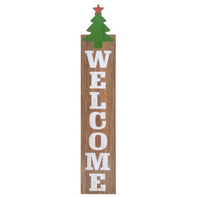  Northlight 31.5" Green Christmas Tree and Red Star Tall Wooden Welcome Sign 