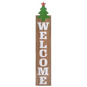 Northlight 31.5" Green Christmas Tree and Red Star Tall Wooden Welcome Porch Board Sign Decoration - 1 of 4