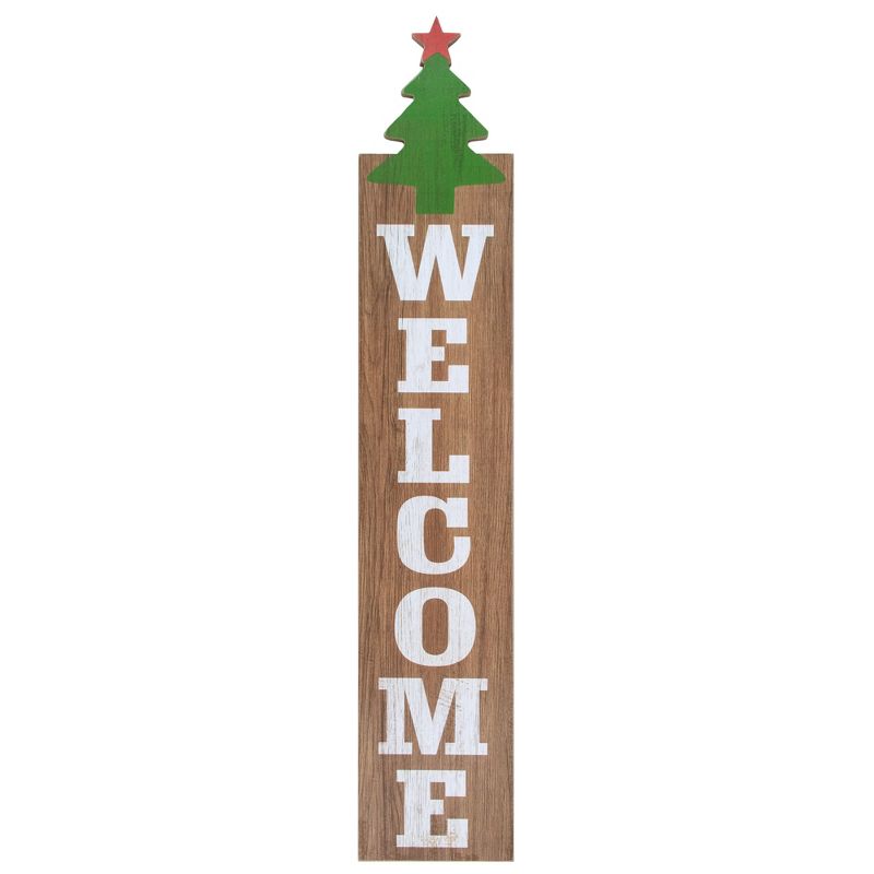 Northlight 31.5" Green Christmas Tree and Red Star Tall Wooden Welcome Porch Board Sign Decoration, 1 of 6