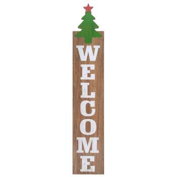 Northlight 31.5" Green Christmas Tree and Red Star Tall Wooden Welcome Porch Board Sign Decoration