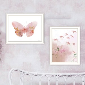 AZL1 Life Concept Wall Art 2 Piece Framed Abstract Meadow Flora Birds And Butterflies for Modern Energetic Home Decor, Pink, 18"*23"*2" - 1 of 4