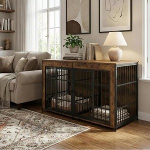 Nasitip 63in Wooden Dog Crate Furniture With 4 Doors & Storage