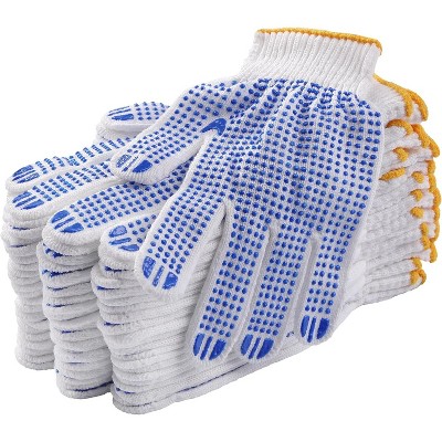 Paaaawaters 12Pairs Grip Safety Work Gloves Anti-slip Dots Bulk Gloves Moist Cotton Knit Gloves for Garage Warehouse