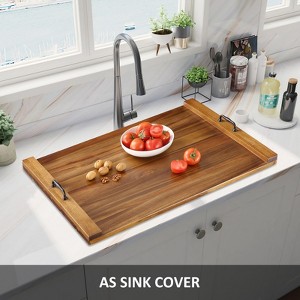 30 x 22 Inch Acacia Wood Noodle Board - Stove Top Cover with Handles, Electric & Gas Stove Compatible, Counter & RV Use, Decorative Tray - 1 of 4