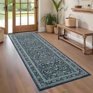 Vintage Floral Print Area Rug - Washable Non-Slip Ultra-Thin Carpet, Stain Resistant Non-Shedding Throw for Living Room Bedroom Office Playroom - 1 of 4