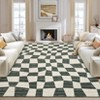 2 x 6 ft Polyester Dark Blue Rectangular Hallway Entryway Bathroom Kitchen Geometric Checkered Modern Machine Washable Runner Rug - 2 of 4