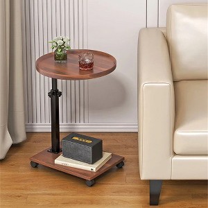 Mobile Side Table for Small Space, Adjustable Height Round Rolling End Table, Portable Standing Writing Desk with Wheels - 1 of 4