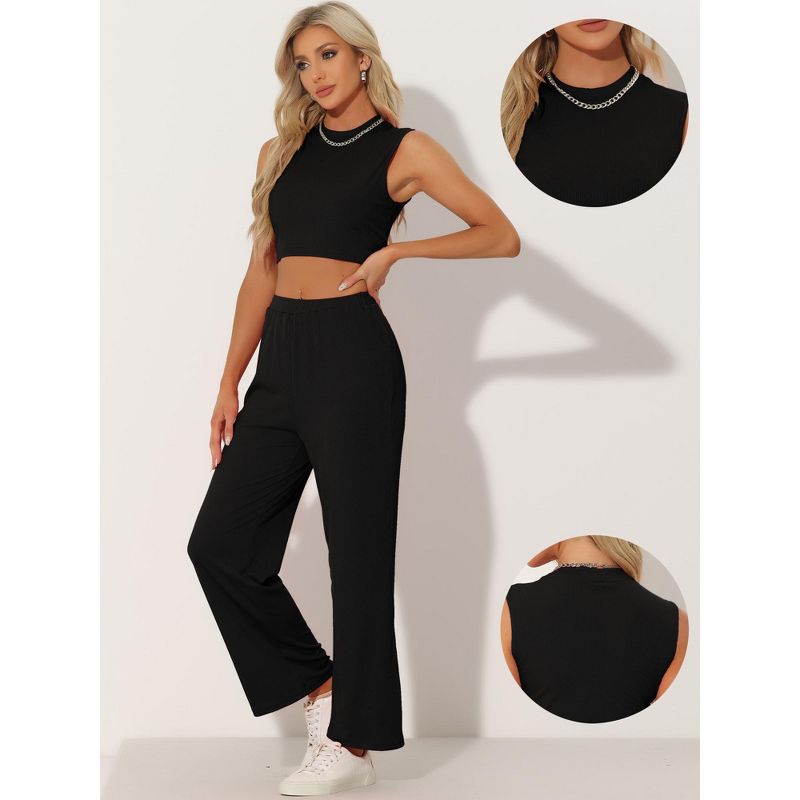 Allegra K Women's Sleeveless Crop Tank Top and Wide Leg Pants Casual 2 Pieces Tracksuit Set, 2 of 6