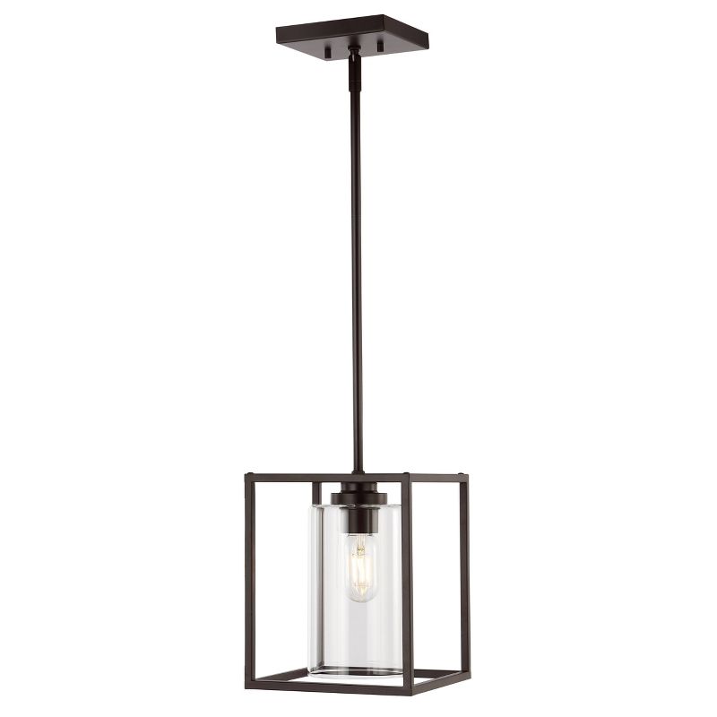 Industrial Farmhouse Iron/Glass LED Pendant Oil Rubbed Bronze - JONATHAN Y, 1 of 10