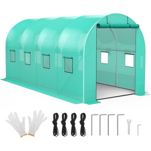 Tunnel Greenhouse 13 x 8 x 7 FT Hoop House Galvanized Steel Frame PE Cover with 6 Mesh Windows 2 Roll-Up Zipper Doors - 1 of 4