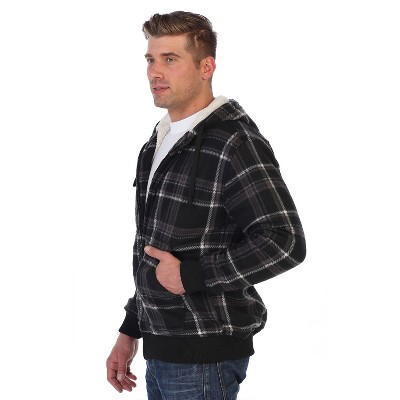 GIOBERTI Men's Checkered Flannel Hoodie Jacket with Faux Shearling Lining, Brown / Black, S — фото 3