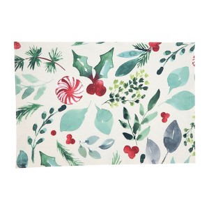 Saro Lifestyle Christmas Foliage and Candy Canes Placemat, 13"x19" Oblong, Multi (Set of 4) - 1 of 4