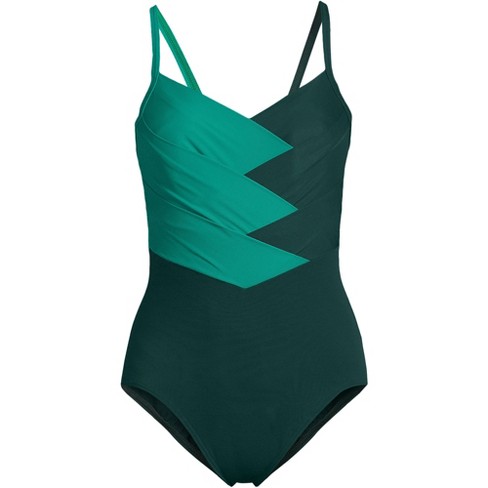 Lands' End Women's Slender Suit Pleated X-back One Piece Swimsuit - 14 -  Island Emerald/deep Balsam : Target