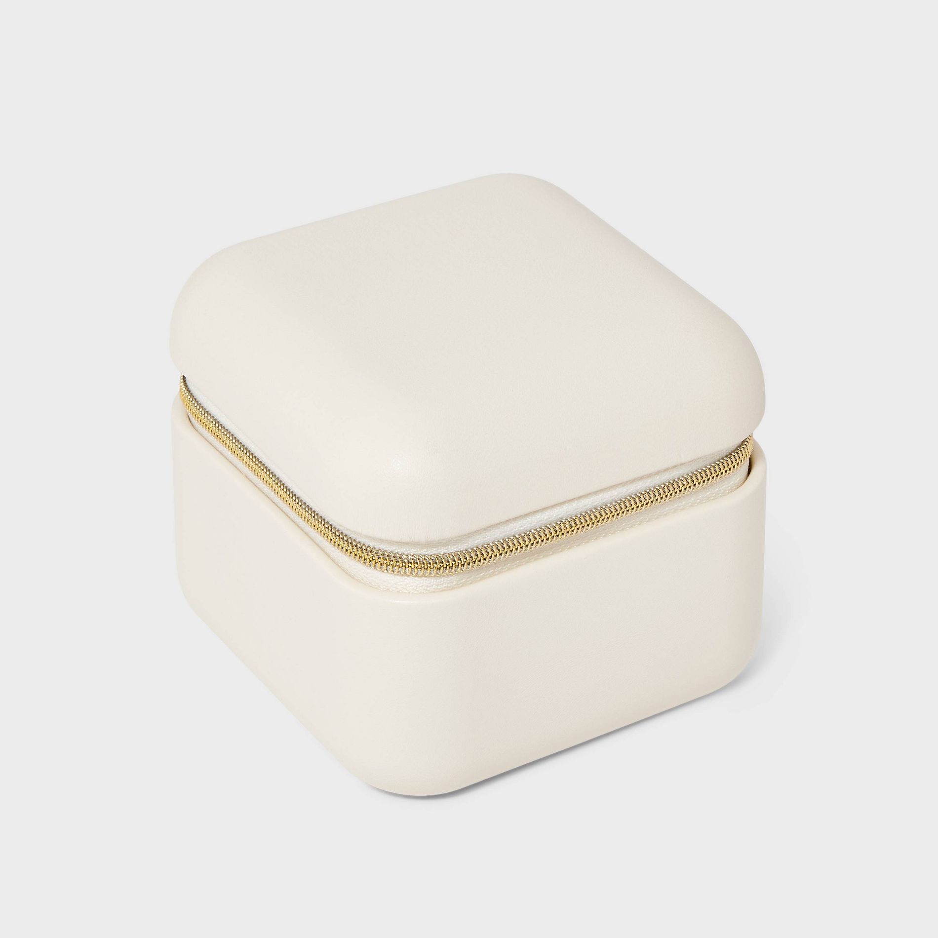 Rounded Square Travel Organizer Jewelry Box - A New Day™ Cream: Off-White Plastic Storage, 4"x4"x2.99", 0.5 lbs