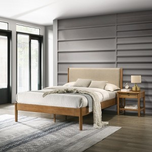 TiramisuBest Walnut 2-Piece Rubberwood Bedroom Set, Platform Bed with Nightstand, Queen - 1 of 4