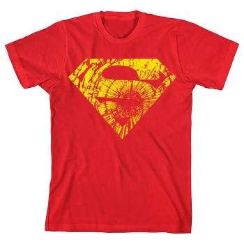 Superman Distressed Yellow Logo Boy's Red T-shirt
