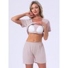 INSPIRE CHIC Women's 2 Pcs Pajama Set Short Sleeve Top with Built-in Bra and Shorts Sleepwear Lounge Sets with Pockets - 3 of 4