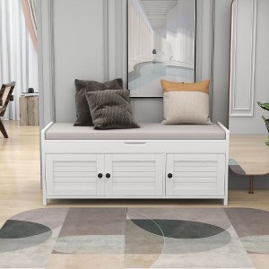 MAXZZZ Storage Bench with 3 Shutter-shaped Doors, Shoe Bench with Removable Cushion and Hidden Storage Space - 1 of 1