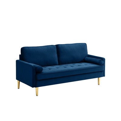 NicBex Modern Velvet Loveseat Sofa Couch with Cylindrical Pillows & Gold Legs,2-Seat Lounge Sofa for Living Room,Apartment