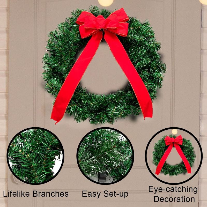 3pcs Christmas Wreath with LED Lights 19in, 5 of 9