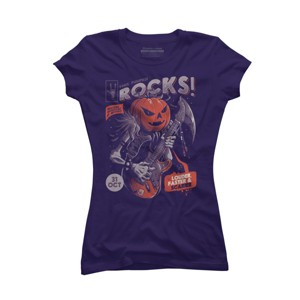 Junior's Design By Humans Rock Pumpkin By EduEly T-Shirt - 1 of 3