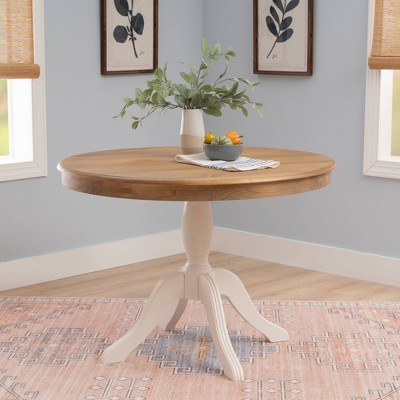 Round White and Natural Wood Farmhouse Dining Table