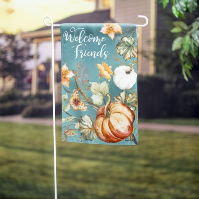 Autumn Vines Blue Suede Garden Flag with Pumpkins