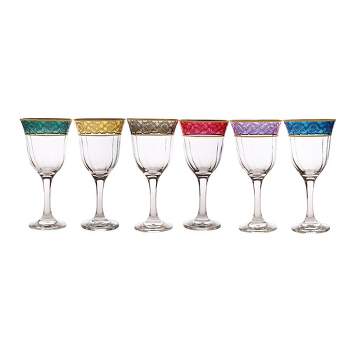 Classic Touch Set of 6 Assorted Colored Amber Tumblers with Gold Design