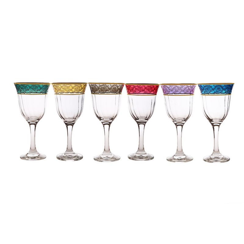 Classic Touch Set of 6 Assorted Colored Amber Tumblers with Gold Design, 1 of 4