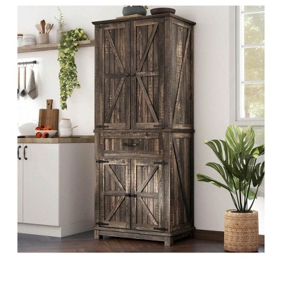 Kitchen Pantry Storage Cabinet Cupboard, Coffee Bar Cabinet, Kitchen Storage Cabinet With Drawers, Cabinet Sideboard With Adjustable Shelves, Brown