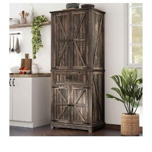 Kitchen Pantry Storage Cabinet Cupboard, Coffee Bar Cabinet, Kitchen Storage Cabinet With Drawers, Cabinet Sideboard With Adjustable Shelves, Brown - 1 of 4