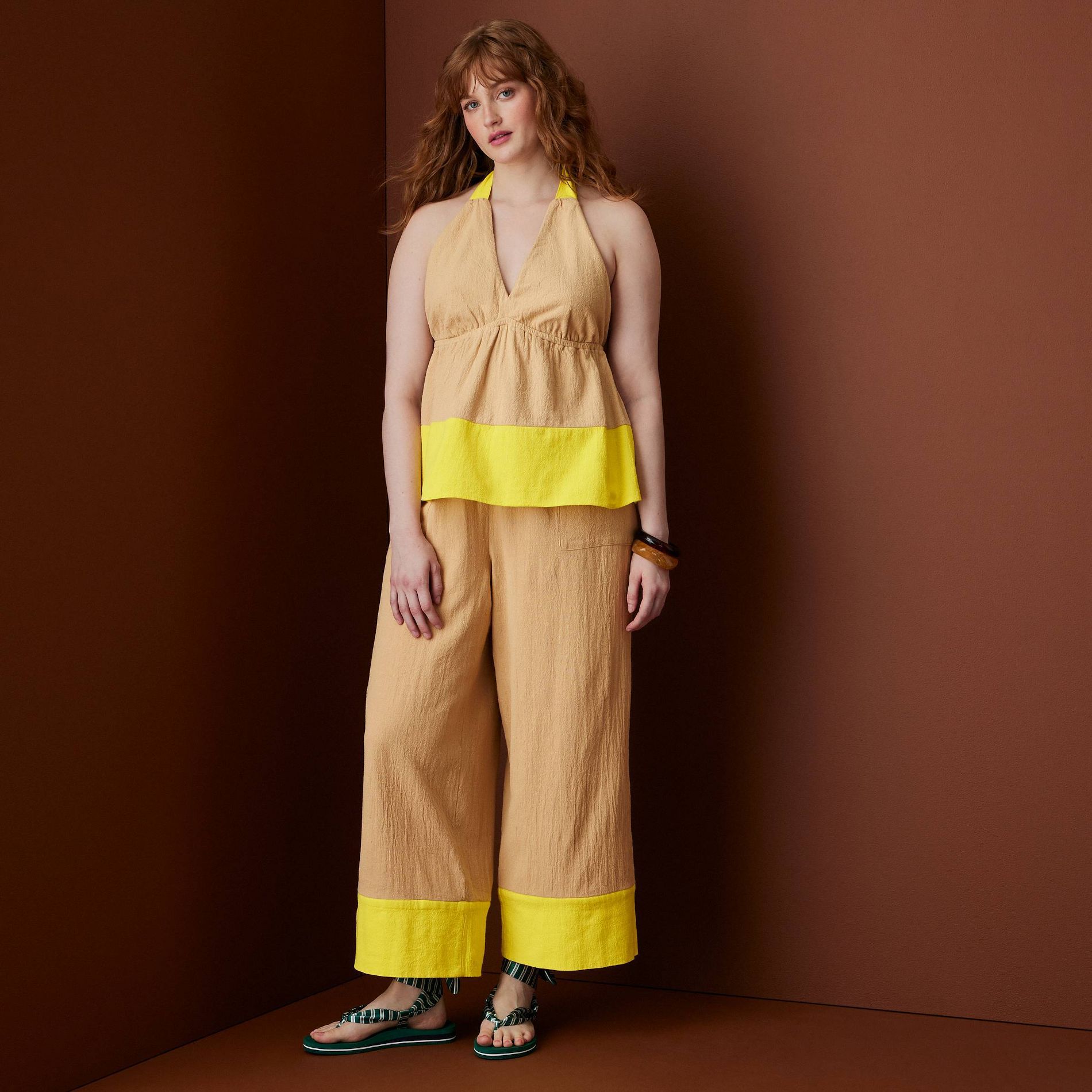 Women's Colorblock Drawstring Wide Leg Pants - Rosie Assoulin x Target Khaki/Yellow S
