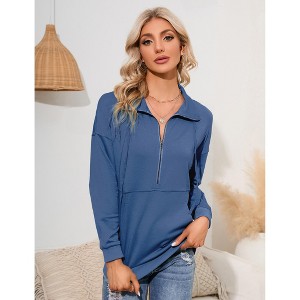 Womens Long Sleeve Zipper  Casual Pullover Tops Drawstring Quarter Zip Hoodie Shirts with Pockets Sweater - 1 of 4