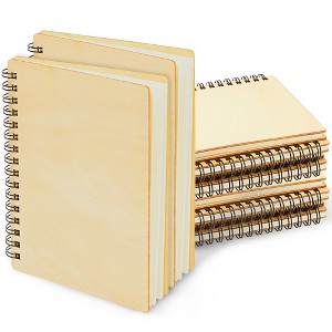 Paper Junkie 8 Pack Wooden Cover Notebook, Spiral Bound Unruled Plain 20 Sheets (4.5 x 5.8 In) - 1 of 4