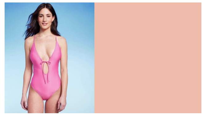 Women's Tie-Front Plunge One Piece Swimsuit - Shade & Shore™, 2 of 23, play video