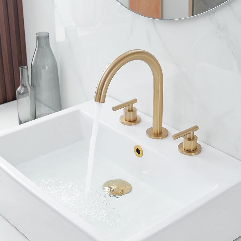 BWE 8 in. Widespread Double Handle Bathroom Faucet Water-Saving With Drain Kit In Brushed Gold, 2 of 7