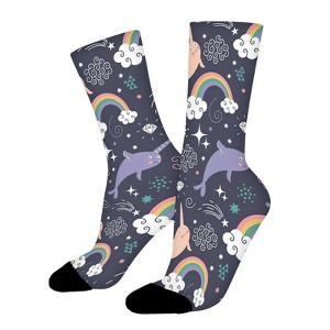 Cute Narwhal Women Printed Crew Socks Funny Funky Socks Soft Polyester Novelty Gifts for Artists Men - 1 of 1