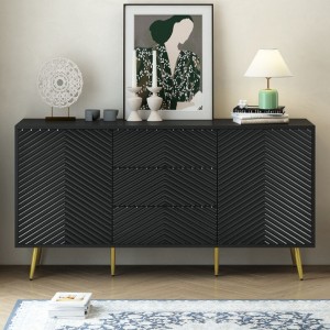 Modern Cabinet with Geometric Design, Metal Legs, & Central Drawers - For Home Offices, Entries, & Living Rooms - 1 of 4