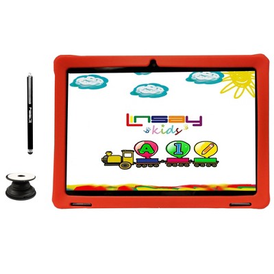 LINSAY 10.1" 64GB Storage New Android 14 Tablet with Kids Defender Case - Red
