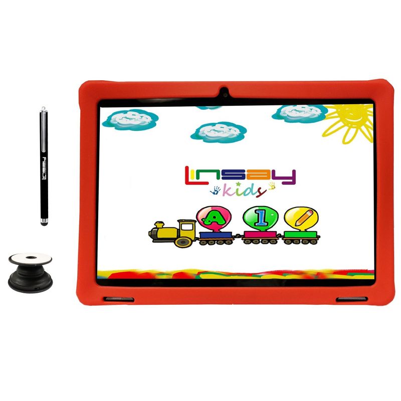 LINSAY 10.1" 2GB RAM 64GB Storage New Android 13 Tablet with Kids Defender Case - Red, 1 of 2
