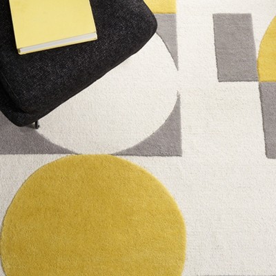 Gray and Yellow Hand-Tufted Wool Geometric Area Rug
