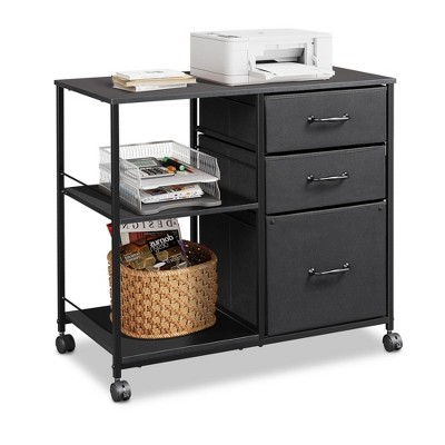GALAXHERO  3 Drawer Mobile File Cabinet, Rolling Printer Stand with Open Storage Shelf for Home Office