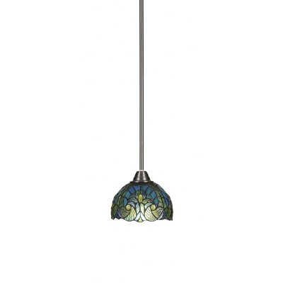 Toltec Lighting Paramount 1 - Light Pendant in  Brushed Nickel with 7" Turquoise Cypress Art Glass Shade