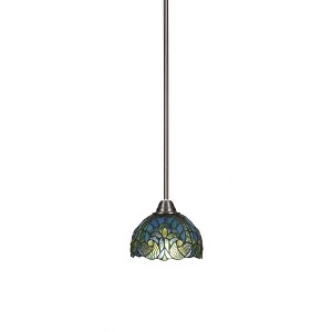 Toltec Lighting Paramount 1 - Light Pendant in  Brushed Nickel with 7" Turquoise Cypress Art Glass Shade - 1 of 1