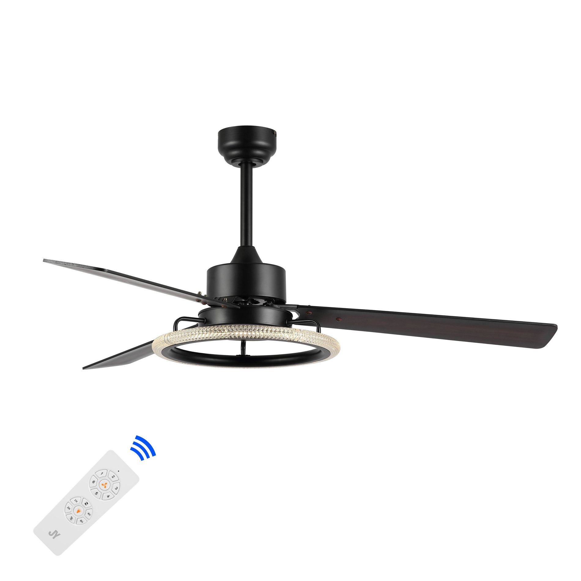 JONATHAN Y Remy 52" 1-Light Iron/Acrylic/Wood Remote-Control 6-Speed Integrated Ceiling Fan :LED Light, Plywood Blades, ETL Listed, 3856 CFM