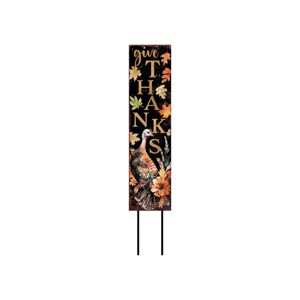 HomeRoots 42" Black Gold Orange And Purple Solid Wood Halloween And Thanksgiving Reversible Garden Stake - 1 of 4