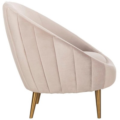 Transitional Pale Taupe Velvet Barrel Arm Chair with Wood Accents